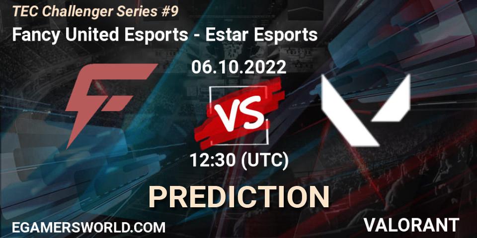 Fancy United Esports vs Estar Esports: Betting TIp, Match Prediction. 06.10.2022 at 14:50. VALORANT, TEC Challenger Series #9