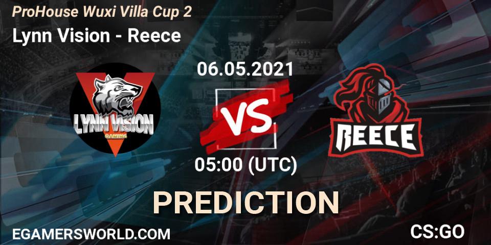 Lynn Vision vs Reece: Betting TIp, Match Prediction. 06.05.2021 at 05:00. Counter-Strike (CS2), ProHouse Wuxi Villa Cup Season 2