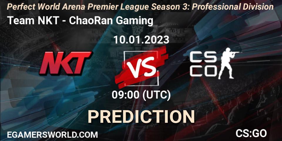 Team NKT vs ChaoRan Gaming: Betting TIp, Match Prediction. 13.01.2023 at 09:00. Counter-Strike (CS2), Perfect World Arena Premier League Season 3: Professional Division