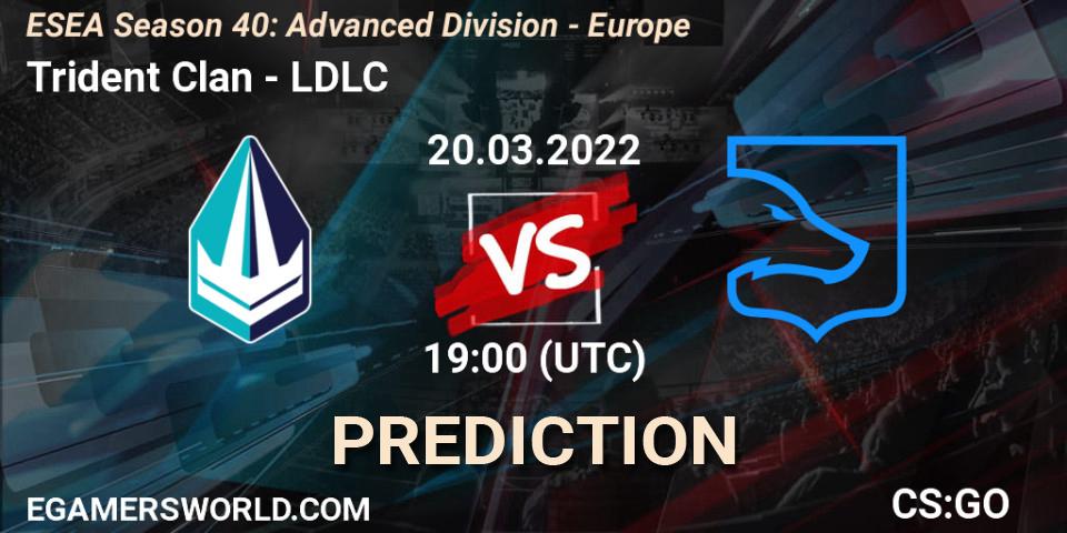 Trident Clan vs LDLC: Betting TIp, Match Prediction. 20.03.2022 at 19:00. Counter-Strike (CS2), ESEA Season 40: Advanced Division - Europe
