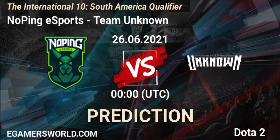 NoPing eSports vs Team Unknown: Betting TIp, Match Prediction. 25.06.2021 at 21:38. Dota 2, The International 10: South America Qualifier