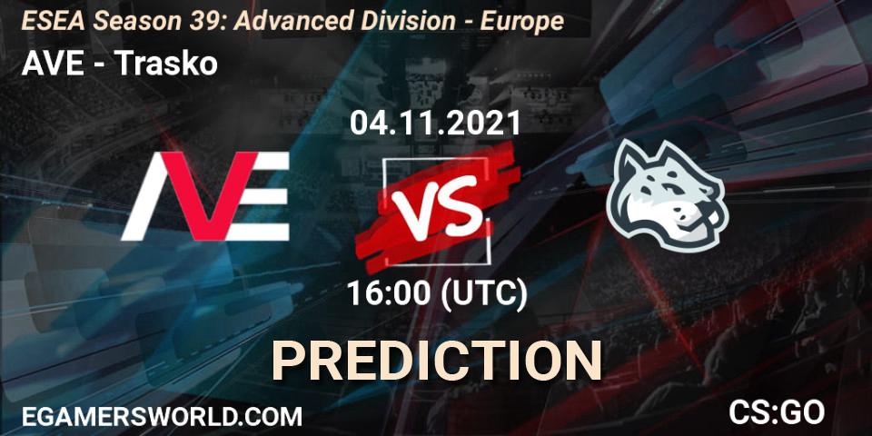 AVE vs Trasko: Betting TIp, Match Prediction. 04.11.2021 at 16:00. Counter-Strike (CS2), ESEA Season 39: Advanced Division - Europe
