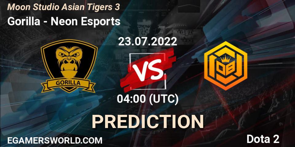 Gorilla vs Neon Esports: Betting TIp, Match Prediction. 23.07.2022 at 04:05. Dota 2, Moon Studio Asian Tigers 3
