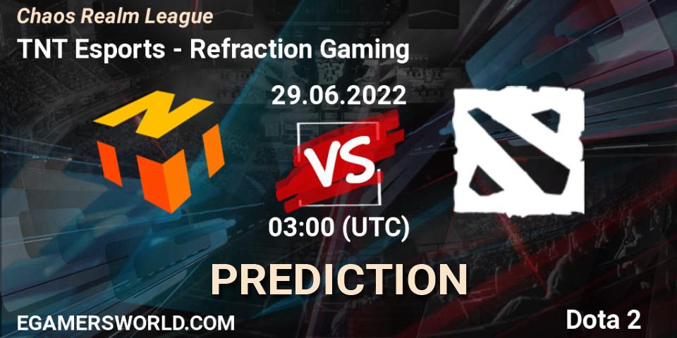 TNT Esports vs Refraction Gaming: Betting TIp, Match Prediction. 29.06.2022 at 03:14. Dota 2, Chaos Realm League 