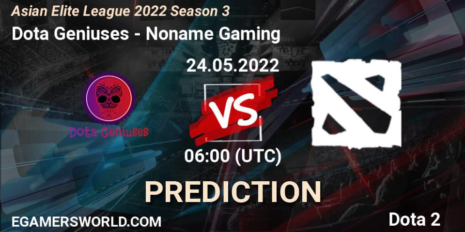 Dota Geniuses vs Noname Gaming: Betting TIp, Match Prediction. 24.05.2022 at 05:58. Dota 2, Asian Elite League 2022 Season 3