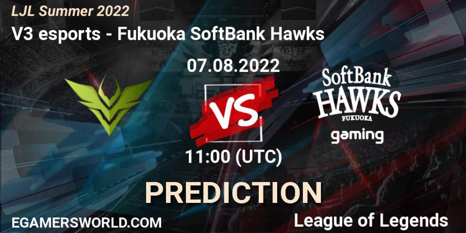 V3 esports vs Fukuoka SoftBank Hawks: Betting TIp, Match Prediction. 07.08.22. LoL, LJL Summer 2022