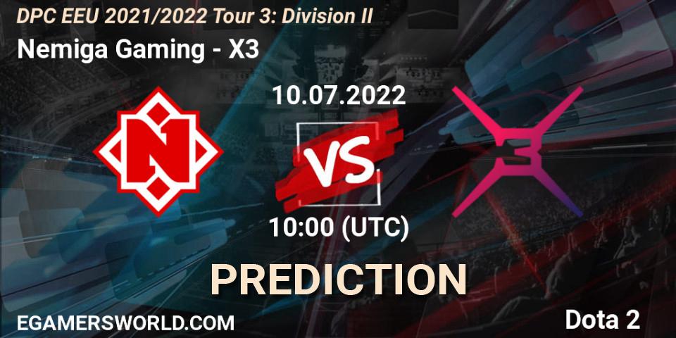 Nemiga Gaming vs X3: Betting TIp, Match Prediction. 10.07.2022 at 10:00. Dota 2, DPC EEU 2021/2022 Tour 3: Division II