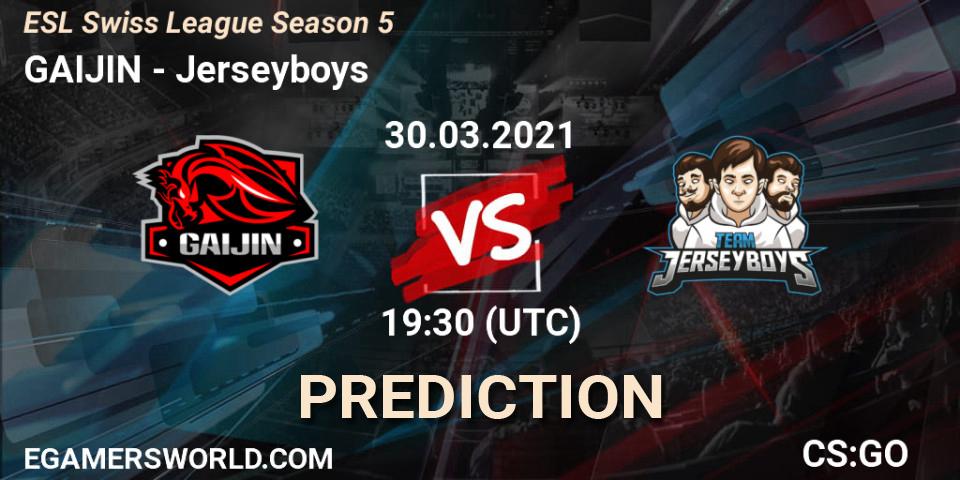 GAIJIN vs Jerseyboys: Betting TIp, Match Prediction. 30.03.2021 at 19:30. Counter-Strike (CS2), ESL Swiss League Season 5