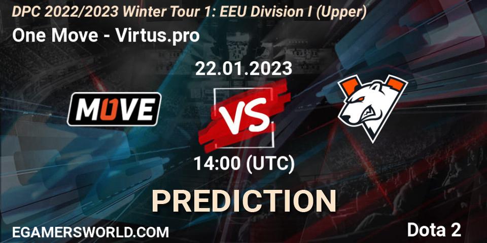 One Move vs Virtus.pro: Betting TIp, Match Prediction. 22.01.2023 at 14:00. Dota 2, DPC 2022/2023 Winter Tour 1: EEU Division I (Upper)