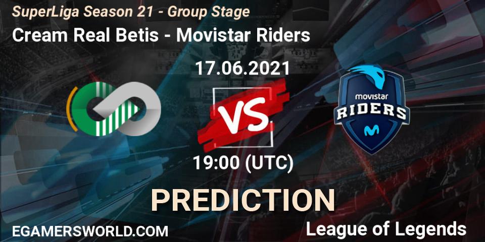Cream Real Betis vs Movistar Riders: Betting TIp, Match Prediction. 17.06.2021 at 19:00. LoL, SuperLiga Season 21 - Group Stage 