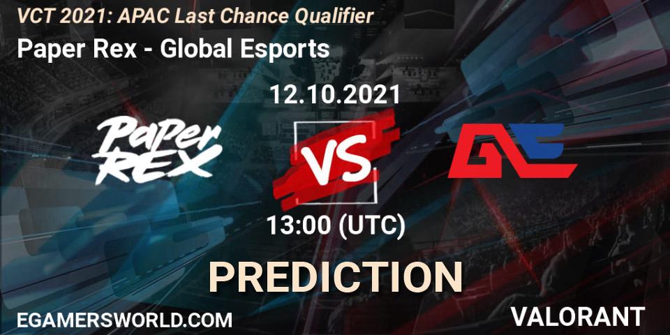 Paper Rex vs Global Esports: Betting TIp, Match Prediction. 12.10.21. VALORANT, VCT 2021: APAC Last Chance Qualifier