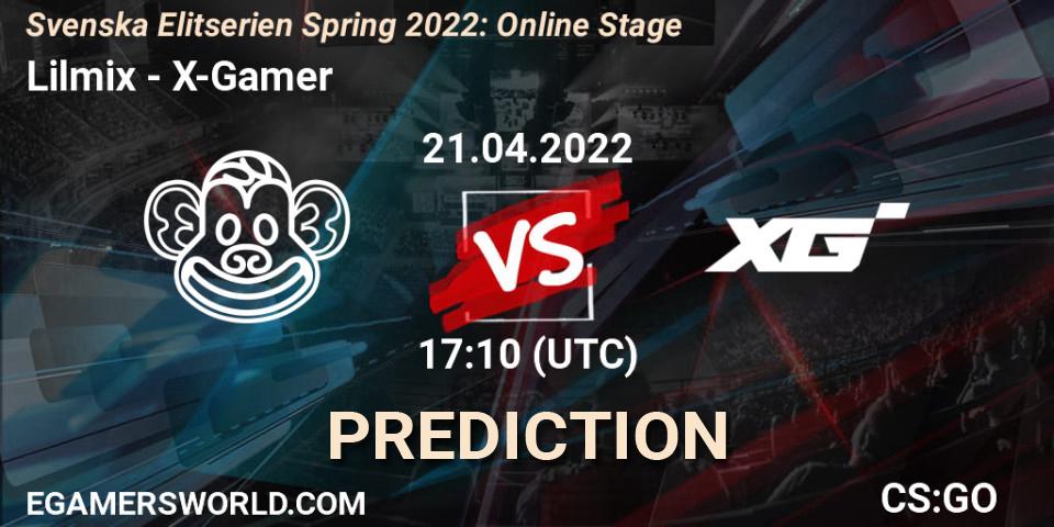 Lilmix vs X-Gamer: Betting TIp, Match Prediction. 21.04.2022 at 17:10. Counter-Strike (CS2), Svenska Elitserien Spring 2022: Online Stage