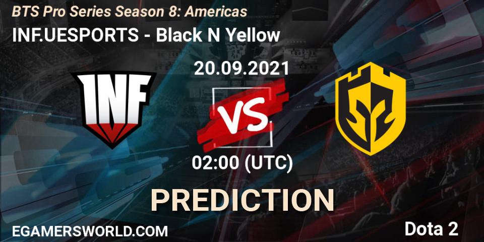 INF.UESPORTS vs Black N Yellow: Betting TIp, Match Prediction. 20.09.2021 at 02:24. Dota 2, BTS Pro Series Season 8: Americas