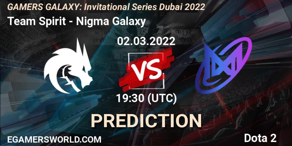 Team Spirit vs Nigma Galaxy: Betting TIp, Match Prediction. 02.03.2022 at 17:03. Dota 2, GAMERS GALAXY: Invitational Series Dubai 2022