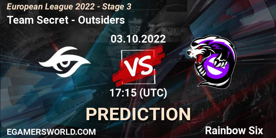 Team Secret vs Outsiders: Betting TIp, Match Prediction. 03.10.22. Rainbow Six, European League 2022 - Stage 3
