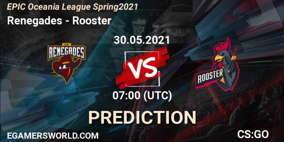 Renegades vs Rooster: Betting TIp, Match Prediction. 30.05.2021 at 07:00. Counter-Strike (CS2), EPIC Oceania League Spring 2021