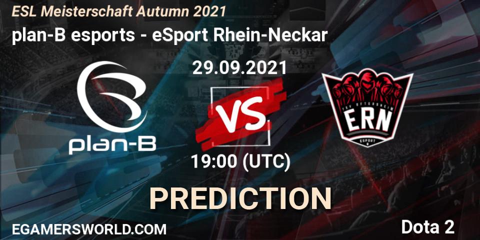 plan-B esports vs eSport Rhein-Neckar: Betting TIp, Match Prediction. 29.09.2021 at 18:58. Dota 2, ESL Meisterschaft Autumn 2021