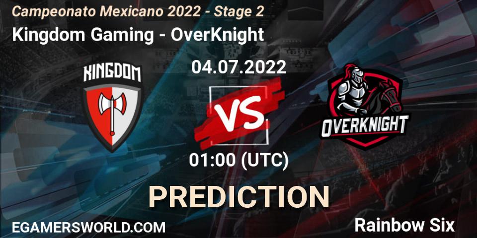 Kingdom Gaming vs OverKnight: Betting TIp, Match Prediction. 04.07.2022 at 01:00. Rainbow Six, Campeonato Mexicano 2022 - Stage 2