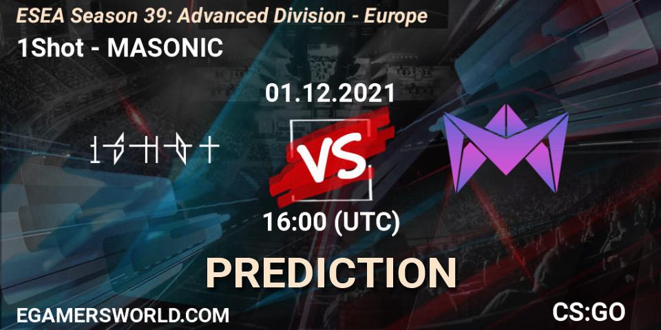 1Shot vs MASONIC: Betting TIp, Match Prediction. 01.12.2021 at 16:00. Counter-Strike (CS2), ESEA Season 39: Advanced Division - Europe