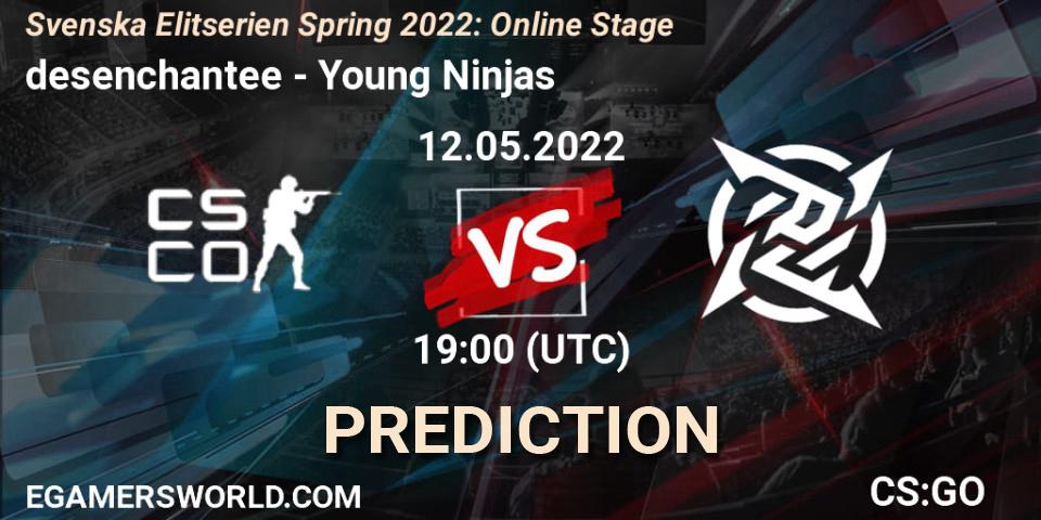 desenchantee vs Young Ninjas: Betting TIp, Match Prediction. 12.05.2022 at 19:00. Counter-Strike (CS2), Svenska Elitserien Spring 2022: Online Stage