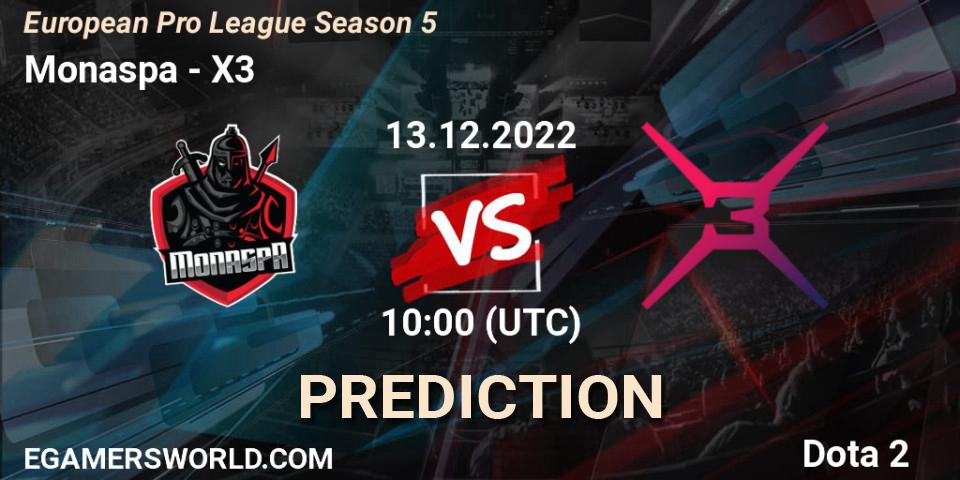 Monaspa vs X3: Betting TIp, Match Prediction. 13.12.22. Dota 2, European Pro League Season 5