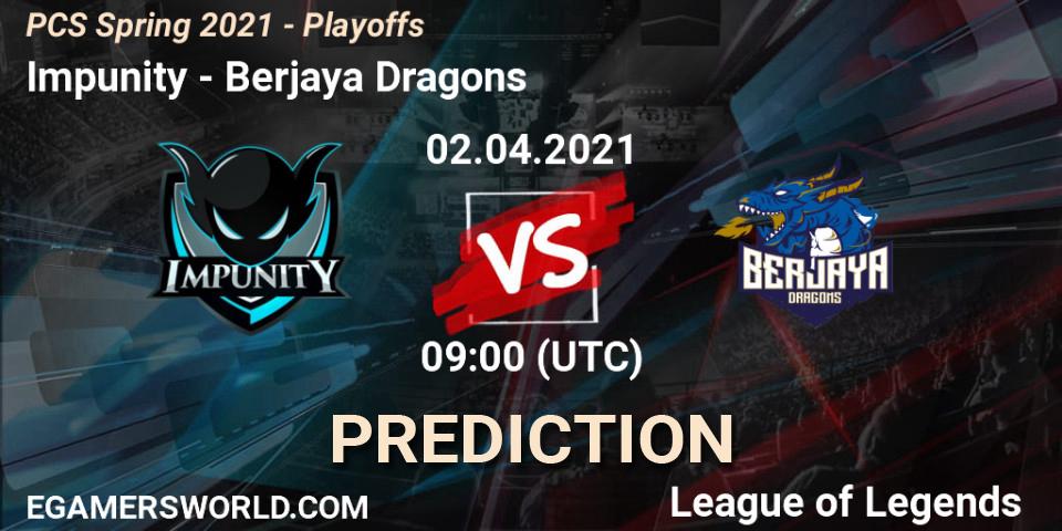 Impunity vs Berjaya Dragons: Betting TIp, Match Prediction. 02.04.2021 at 09:00. LoL, PCS Spring 2021 - Playoffs