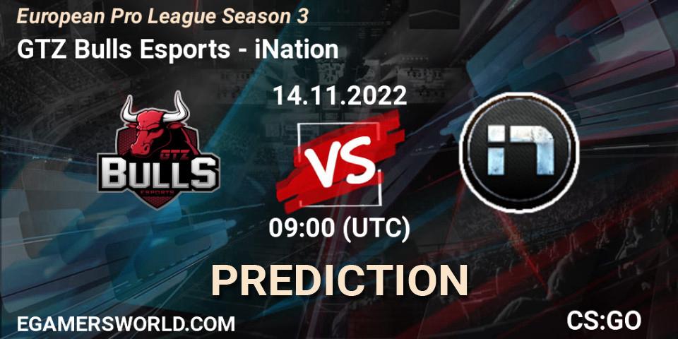 GTZ Bulls Esports vs iNation: Betting TIp, Match Prediction. 14.11.2022 at 09:00. Counter-Strike (CS2), European Pro League Season 3