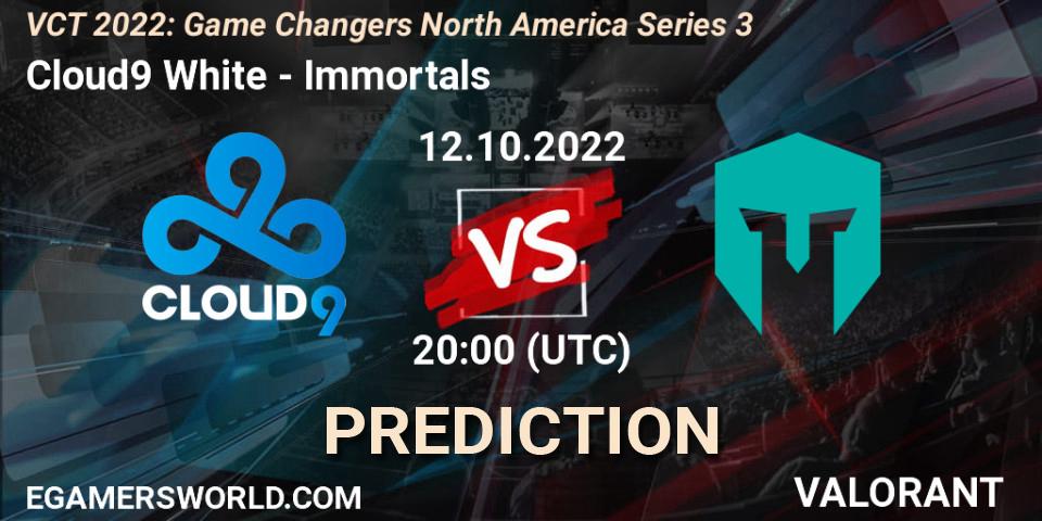 Cloud9 White vs Immortals: Betting TIp, Match Prediction. 12.10.2022 at 20:10. VALORANT, VCT 2022: Game Changers North America Series 3