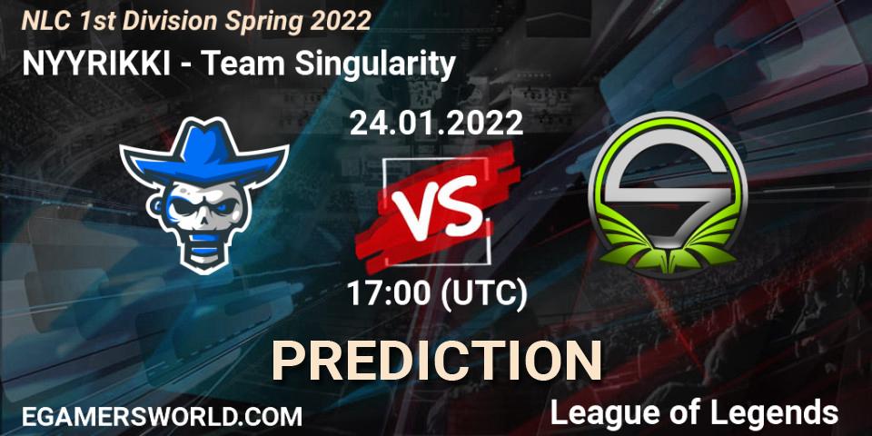 NYYRIKKI vs Team Singularity: Betting TIp, Match Prediction. 24.01.2022 at 17:00. LoL, NLC 1st Division Spring 2022