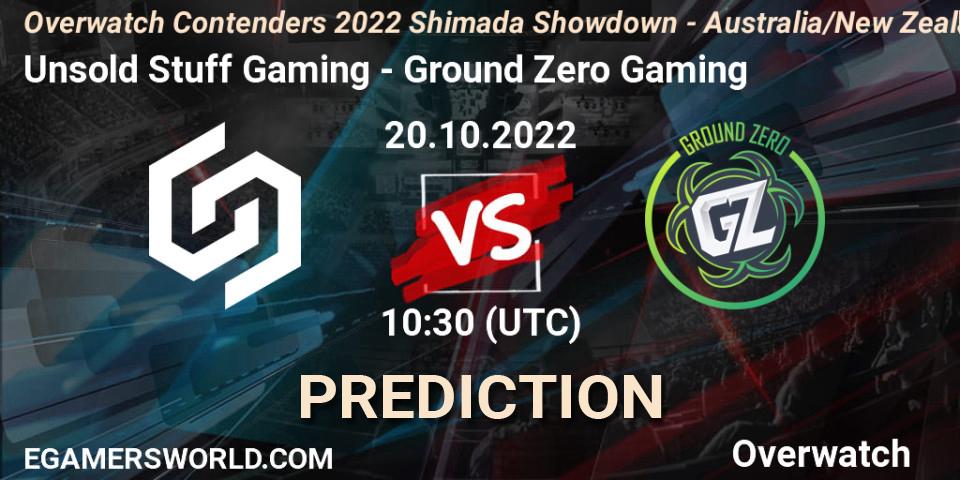 Unsold Stuff Gaming vs Ground Zero Gaming: Betting TIp, Match Prediction. 20.10.2022 at 10:30. Overwatch, Overwatch Contenders 2022 Shimada Showdown - Australia/New Zealand - October