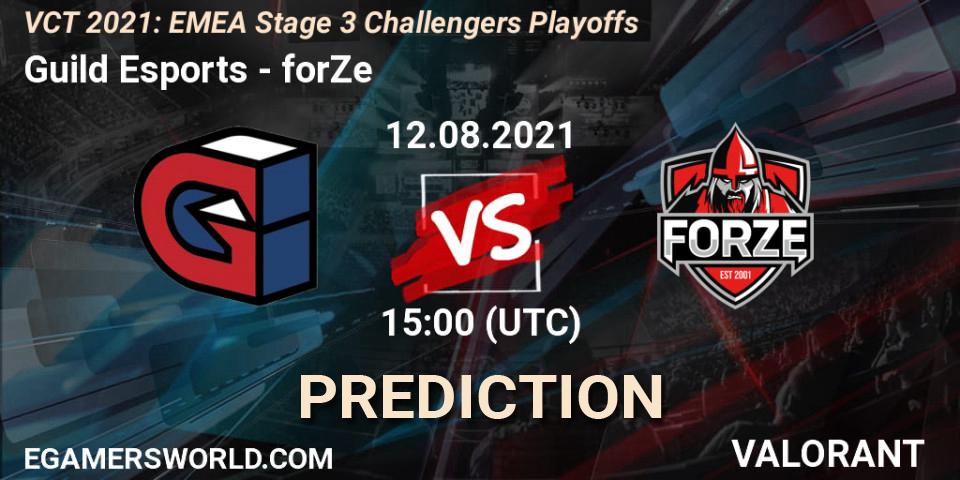 Guild Esports vs forZe: Betting TIp, Match Prediction. 12.08.2021 at 15:00. VALORANT, VCT 2021: EMEA Stage 3 Challengers Playoffs