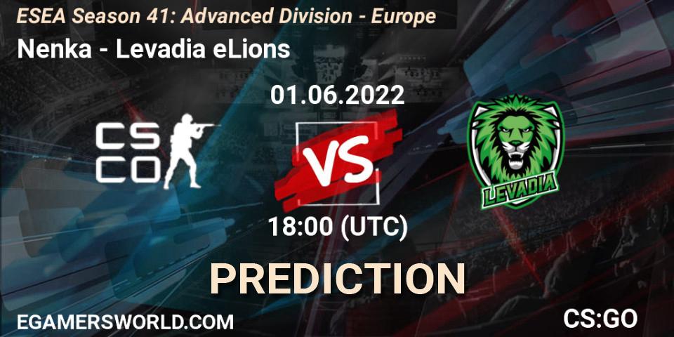 Nenka vs Levadia eLions: Betting TIp, Match Prediction. 01.06.2022 at 18:00. Counter-Strike (CS2), ESEA Season 41: Advanced Division - Europe