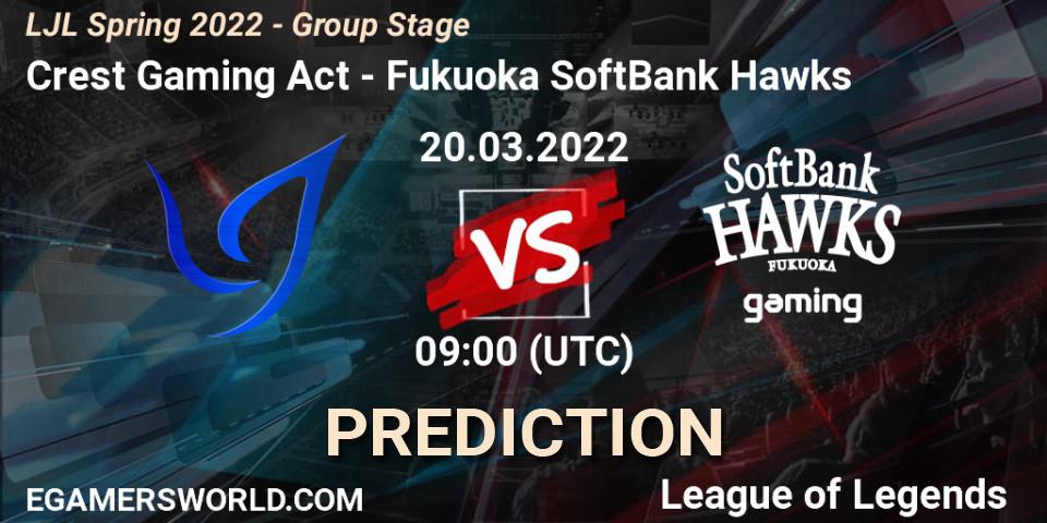 Crest Gaming Act vs Fukuoka SoftBank Hawks: Betting TIp, Match Prediction. 20.03.2022 at 09:00. LoL, LJL Spring 2022 - Group Stage