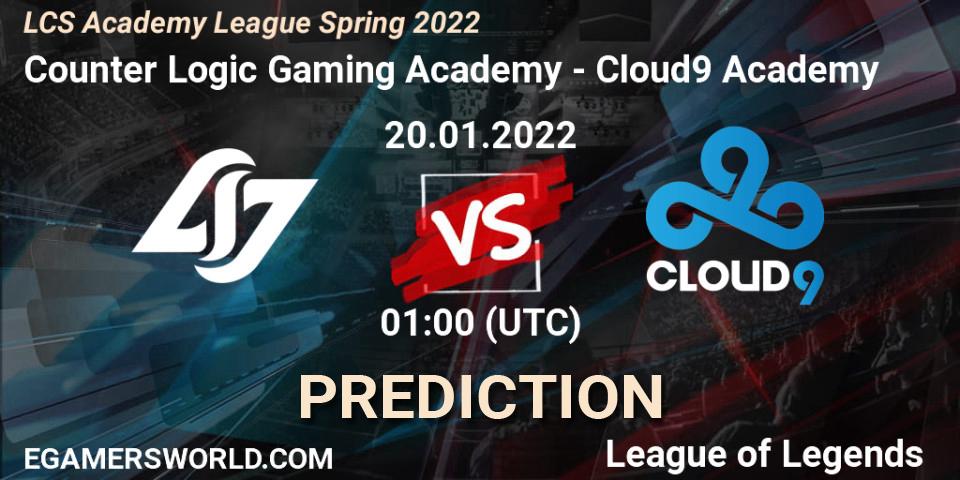 Counter Logic Gaming Academy vs Cloud9 Academy: Betting TIp, Match Prediction. 20.01.22. LoL, LCS Academy League Spring 2022