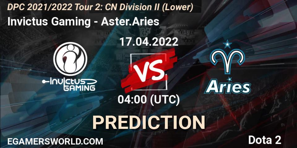 Invictus Gaming vs Aster.Aries: Betting TIp, Match Prediction. 17.04.22. Dota 2, DPC 2021/2022 Tour 2: CN Division II (Lower)