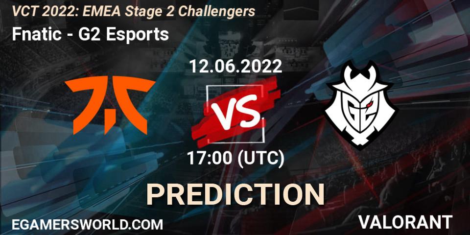 Fnatic vs G2 Esports: Betting TIp, Match Prediction. 12.06.2022 at 17:00. VALORANT, VCT 2022: EMEA Stage 2 Challengers