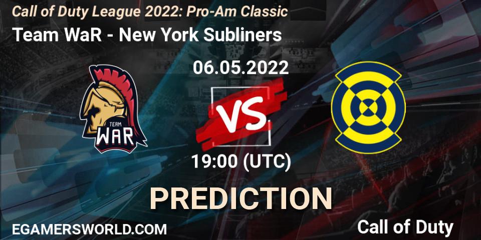 Team WaR vs New York Subliners: Betting TIp, Match Prediction. 06.05.2022 at 19:00. Call of Duty, Call of Duty League 2022: Pro-Am Classic