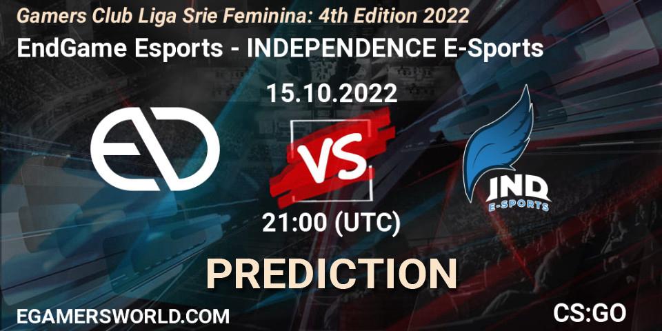 EndGame Esports vs INDEPENDENCE E-Sports: Betting TIp, Match Prediction. 15.10.22. CS2 (CS:GO), Gamers Club Liga Série Feminina: 4th Edition 2022