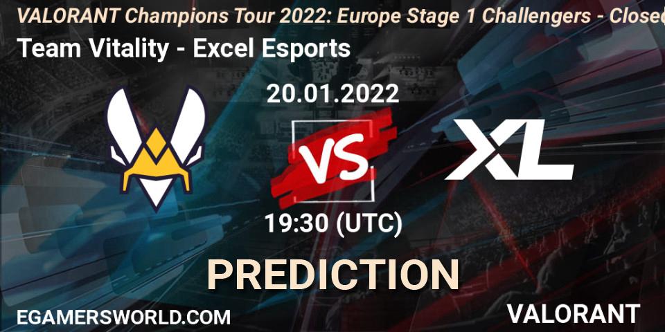 Team Vitality vs Excel Esports: Betting TIp, Match Prediction. 20.01.2022 at 19:30. VALORANT, VCT 2022: Europe Stage 1 Challengers - Closed Qualifier 2