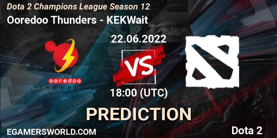Ooredoo Thunders vs KEKWait: Betting TIp, Match Prediction. 22.06.2022 at 18:00. Dota 2, Dota 2 Champions League Season 12