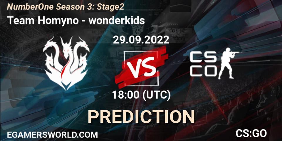 Team Homyno vs wonderkids: Betting TIp, Match Prediction. 29.09.2022 at 18:00. Counter-Strike (CS2), NumberOne Season 3: Stage 2