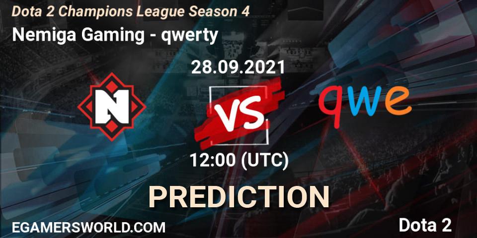 Nemiga Gaming vs qwerty: Betting TIp, Match Prediction. 28.09.2021 at 12:01. Dota 2, Dota 2 Champions League Season 4
