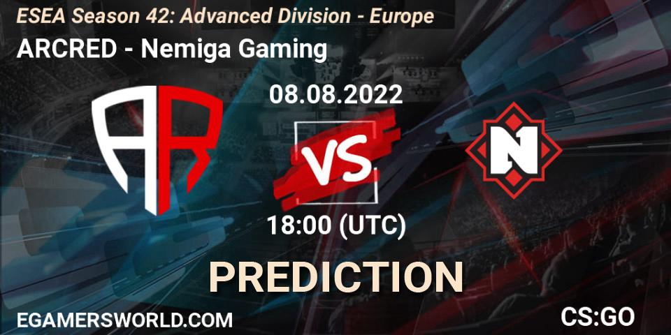 ARCRED vs Nemiga Gaming: Betting TIp, Match Prediction. 12.09.2022 at 15:00. Counter-Strike (CS2), ESEA Season 42: Advanced Division - Europe