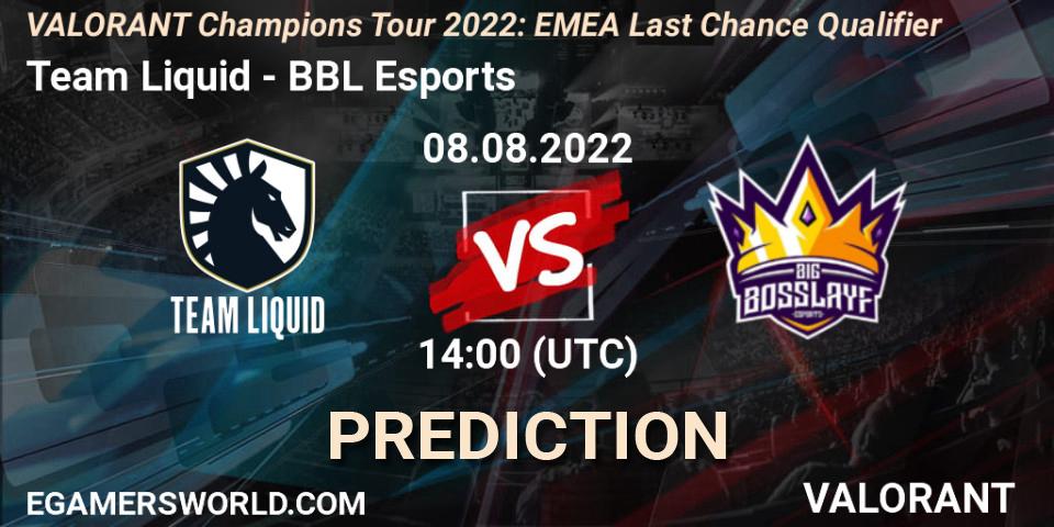 Team Liquid vs BBL Esports: Betting TIp, Match Prediction. 08.08.2022 at 14:00. VALORANT, VCT 2022: EMEA Last Chance Qualifier