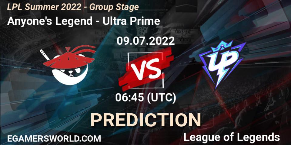 Anyone's Legend vs Ultra Prime: Betting TIp, Match Prediction. 09.07.2022 at 06:45. LoL, LPL Summer 2022 - Group Stage