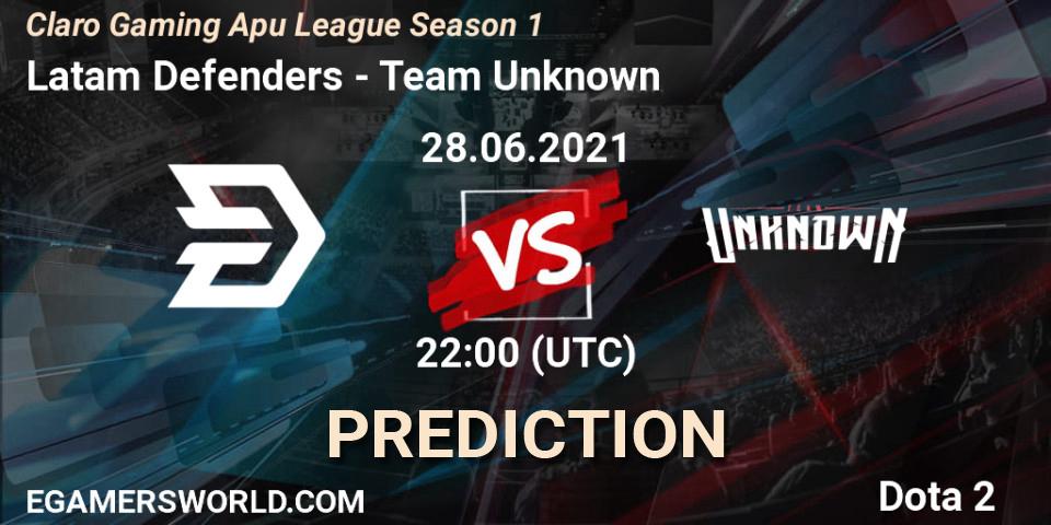 Latam Defenders vs Team Unknown: Betting TIp, Match Prediction. 28.06.2021 at 21:42. Dota 2, Claro Gaming Apu League Season 1