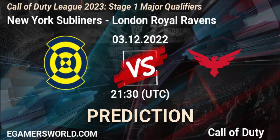 New York Subliners vs London Royal Ravens: Betting TIp, Match Prediction. 03.12.2022 at 21:30. Call of Duty, Call of Duty League 2023: Stage 1 Major Qualifiers