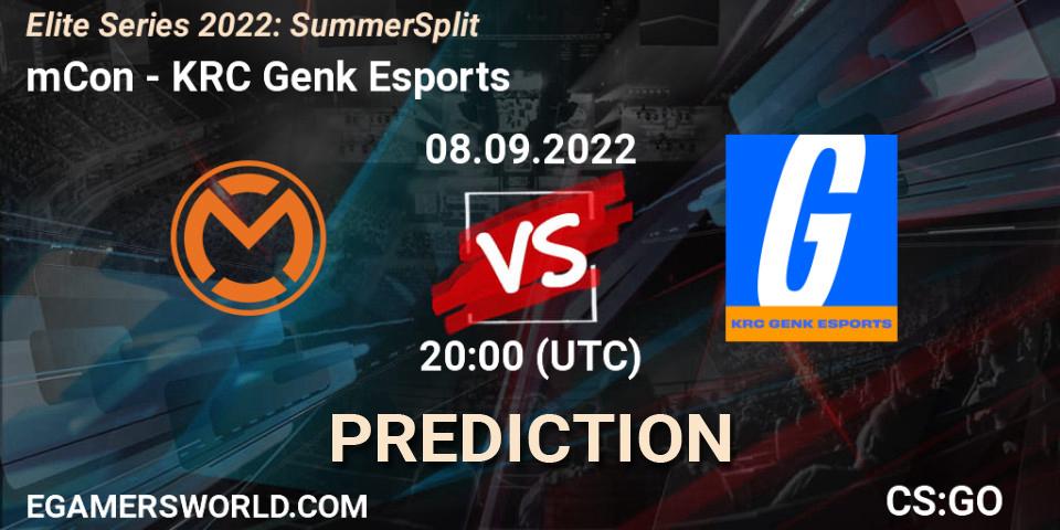 mCon vs KRC Genk Esports: Betting TIp, Match Prediction. 08.09.2022 at 20:00. Counter-Strike (CS2), Elite Series 2022: Summer Split