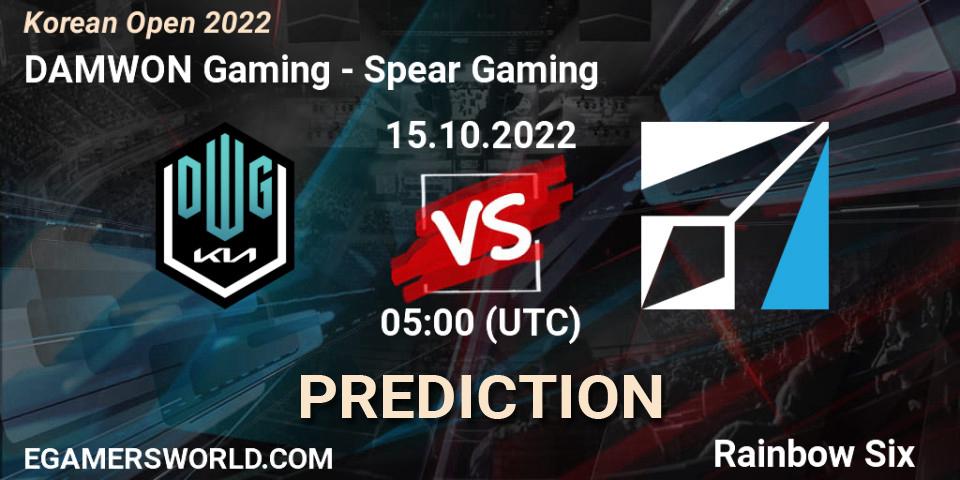 DAMWON Gaming vs Spear Gaming: Betting TIp, Match Prediction. 15.10.2022 at 05:00. Rainbow Six, Korean Open 2022