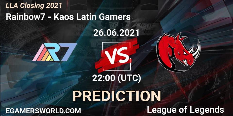 Rainbow7 vs Kaos Latin Gamers: Betting TIp, Match Prediction. 26.06.21. LoL, LLA Closing 2021